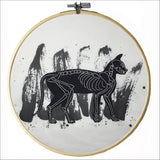 Embroidery Panel: pre-printed Halloween Skeletons - Cat, Rat, Bat, Crow