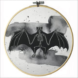 Embroidery Panel: pre-printed Halloween Skeletons - Cat, Rat, Bat, Crow