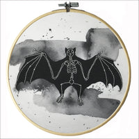 Embroidery Panel: pre-printed Halloween Skeletons - Cat, Rat, Bat, Crow
