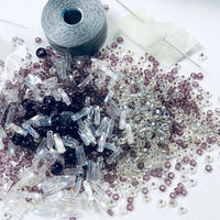 Beautiful Bag of Beads: silver, clear, eggplant purple