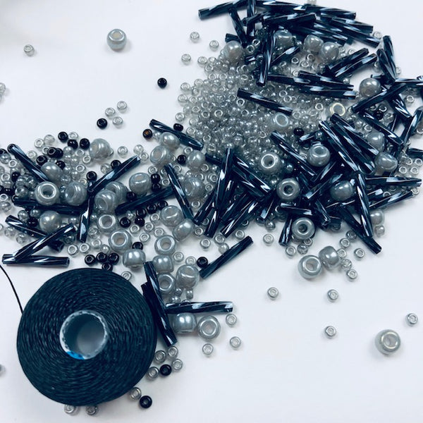 Beautiful Bag of Beads: black grey