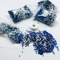 Beautiful Bag of Beads: shiny dark blue, opaque white, some silver lined clear