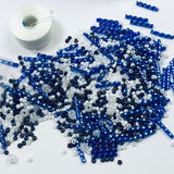 Beautiful Bag of Beads: shiny dark blue, opaque white, some silver lined clear