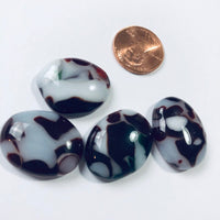 4 Fused Glass Cabochons, red and white mottled