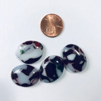 4 Fused Glass Cabochons, red and white mottled