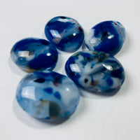 5 Fused Glass Cabochons, blue, white mottled