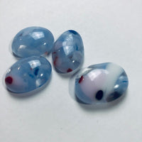 4 Fused Glass Cabochons, blue, white mottled