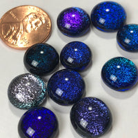 10 Dichroic Glass Cabochons, blue, purple, silver and sparkly