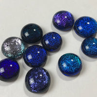 10 Dichroic Glass Cabochons, blue, purple, silver and sparkly