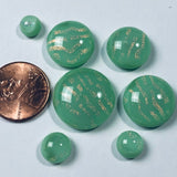 7 Dichroic Glass Cabochons, mint green with pink gold sparkly stripes