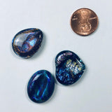 3 shaped Dichroic Glass Cabochons, blue, silver, pink