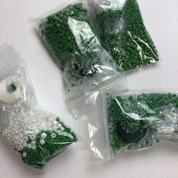Beautiful Bag of Beads: Green and clear/white
