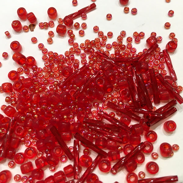 Beautiful Bag of Beads: Clear Red, no thread or needle