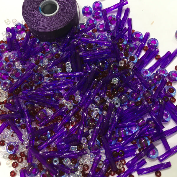 Beautiful Bag of Beads: Purple, Clear, Deep Cranberry