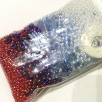 Beautiful Bag of Beads: Pearly Red, Purple, Light Blue, clear